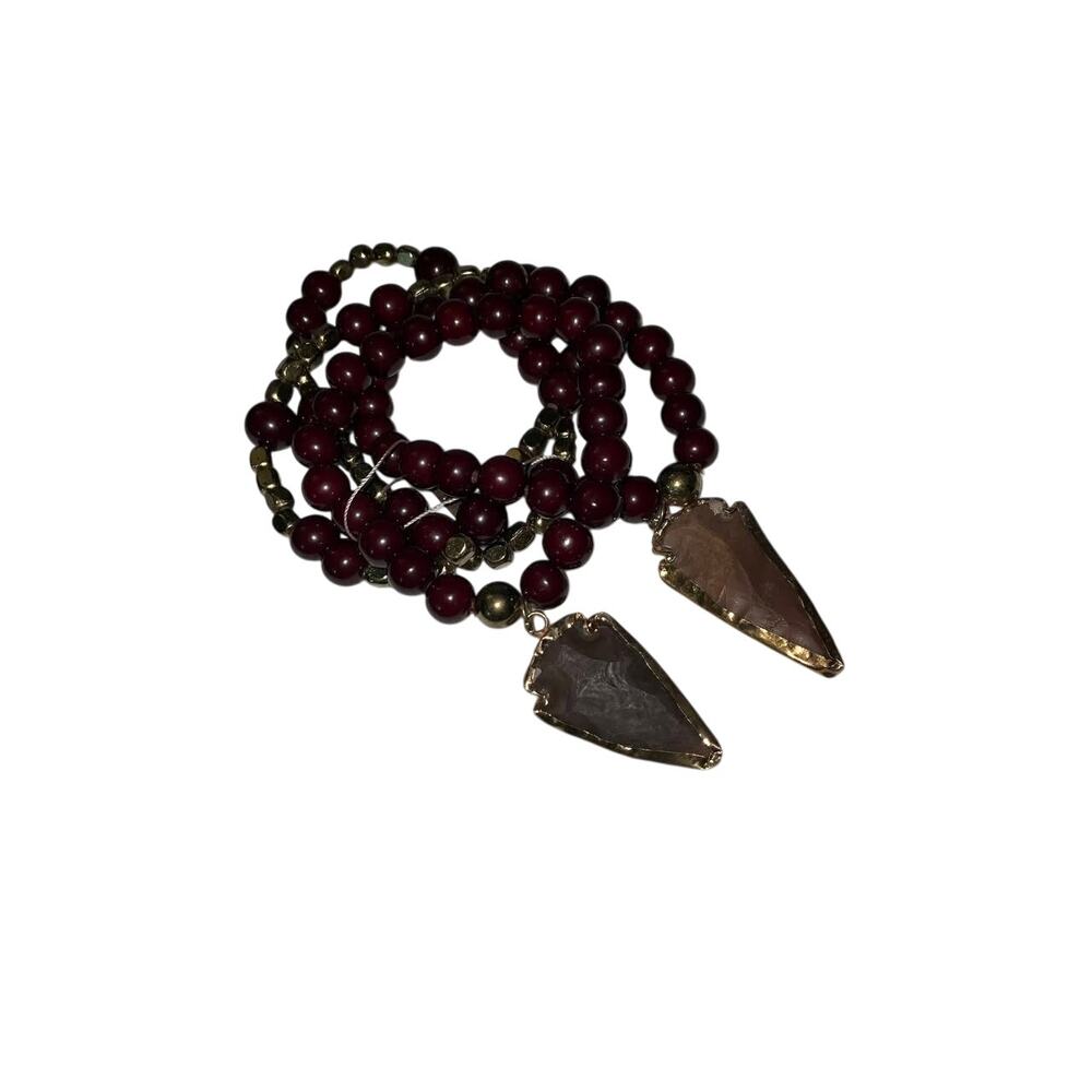 Iris Apfel & Bajalia Boho Wrap Bracelet Red Beads Stone Arrowhead Charms